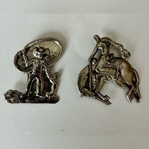 Pair of Western Vintage Tin Brooches